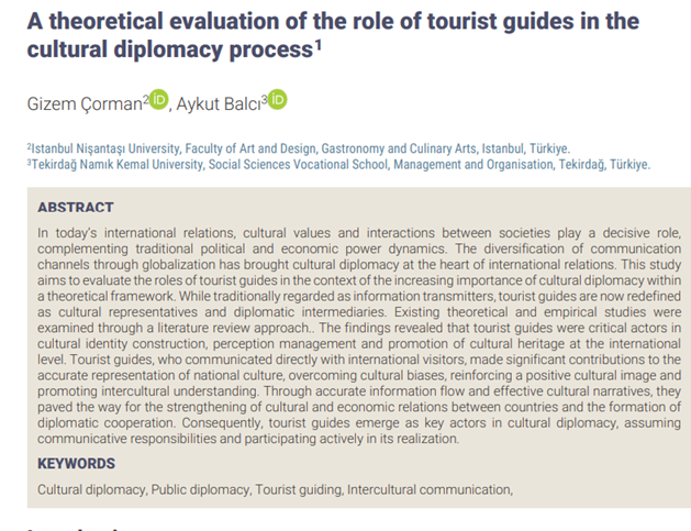 A Theoretical Evaluation Of The Role Of Tourist Guides İn The Cultural Diplomacy Process